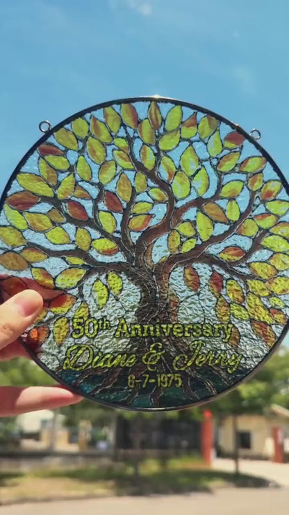 Netecom Personalized 50th Wedding Anniversary Stained Glass Suncatcher – Golden Anniversary Window Hanging, Custom Keepsake Gift for Grandma Grandpa