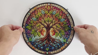 Netecom Tree of Life Stained Glass Suncatcher – Handmade Wildlife Art, Memorial Remembrance Gift, Unique Glass Wall Decor
