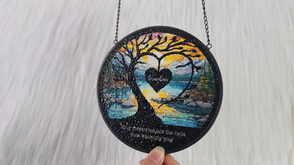 Netecom The Sky Looks Different Stained Glass Suncatcher – Memorial Sympathy Gift, Christmas in Heaven, Loss of Mom Dad