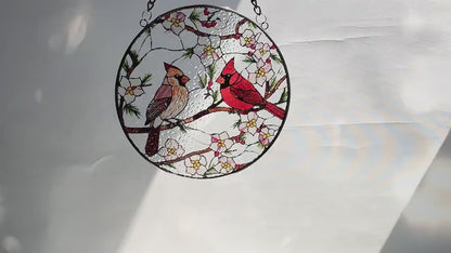 Netecom Cardinal Stained Glass Suncatcher – Window Hanging Bird Glass Art, Memorial Suncatcher, Bird Lover Gift for Mom, Women’s Home Decor