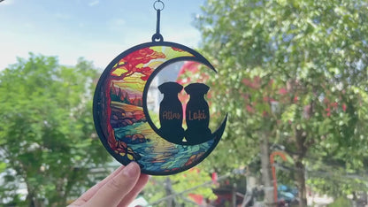 Netecom 2-3 Pets Passing Away Memorial Ornament – Dog & Cat Memorial Suncatcher, Loss of Pet Sympathy Gift, Dog Mom Stained Glass, Rainbow Bridge Remembrance