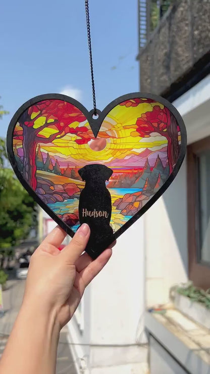 Netecom Personalized Pet Memorial Suncatcher – Custom Dog Ornament, Rainbow Bridge Pet Loss Gift, Stained Glass Light Catcher for Pet Sympathy and Remembrance