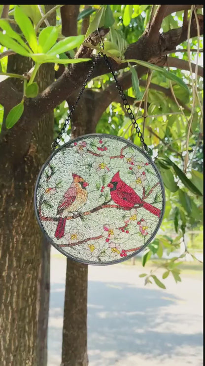 Netecom Cardinal Hummingbird Stained Glass Suncatcher – Window Hanging, Bird Lover Gift, Memorial Suncatcher, Elegant Home Decor, Memorial Gift for Women