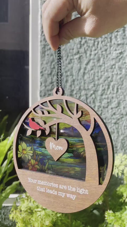 Netecom Loss of Mom Memorial Suncatcher – Cardinal Sympathy Gift, Mother in Heaven Remembrance Ornament, Family Memorial Gift