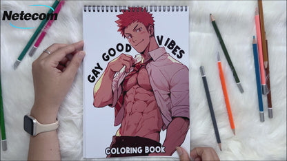 Gay Good Vibes Spiral Bound Coloring Book: 30 Pages of Coloring Joy, Capturing the Intense and Enchanting Gaze of Hot Anime Boys