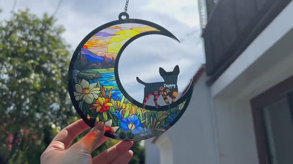 Netecom Personalized Cat Memorial Suncatcher – Custom Rainbow Bridge Pet Loss Ornament, Acrylic Pet Name Remembrance Gift, Sympathy Gift for Cat Lovers