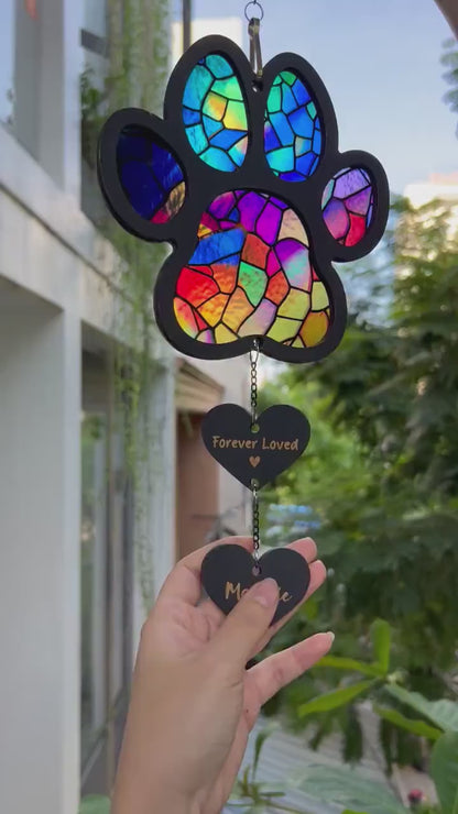 Netecom Rainbow Bridge Pet Paw Suncatcher – Dog Loss Sympathy Gift, Dog Memorial Ornament, Cat & Dog Remembrance Window Hanging, Car Accessory