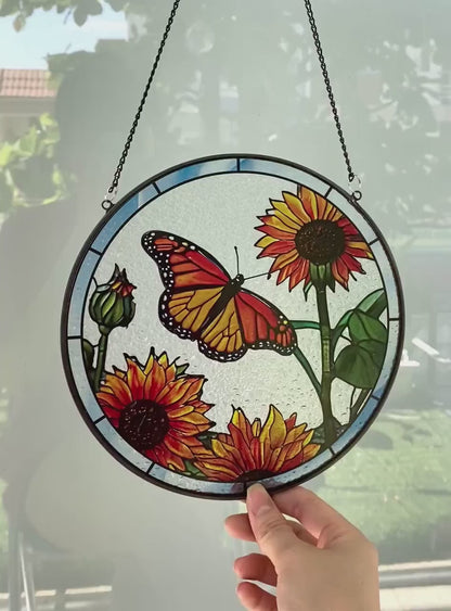 Netecom Hummingbird Sunflower Stained Glass Suncatcher – Window Hanging Bird Ornament and Sympathy Gift for Mom, Indoor Decor, Memory Keepsake